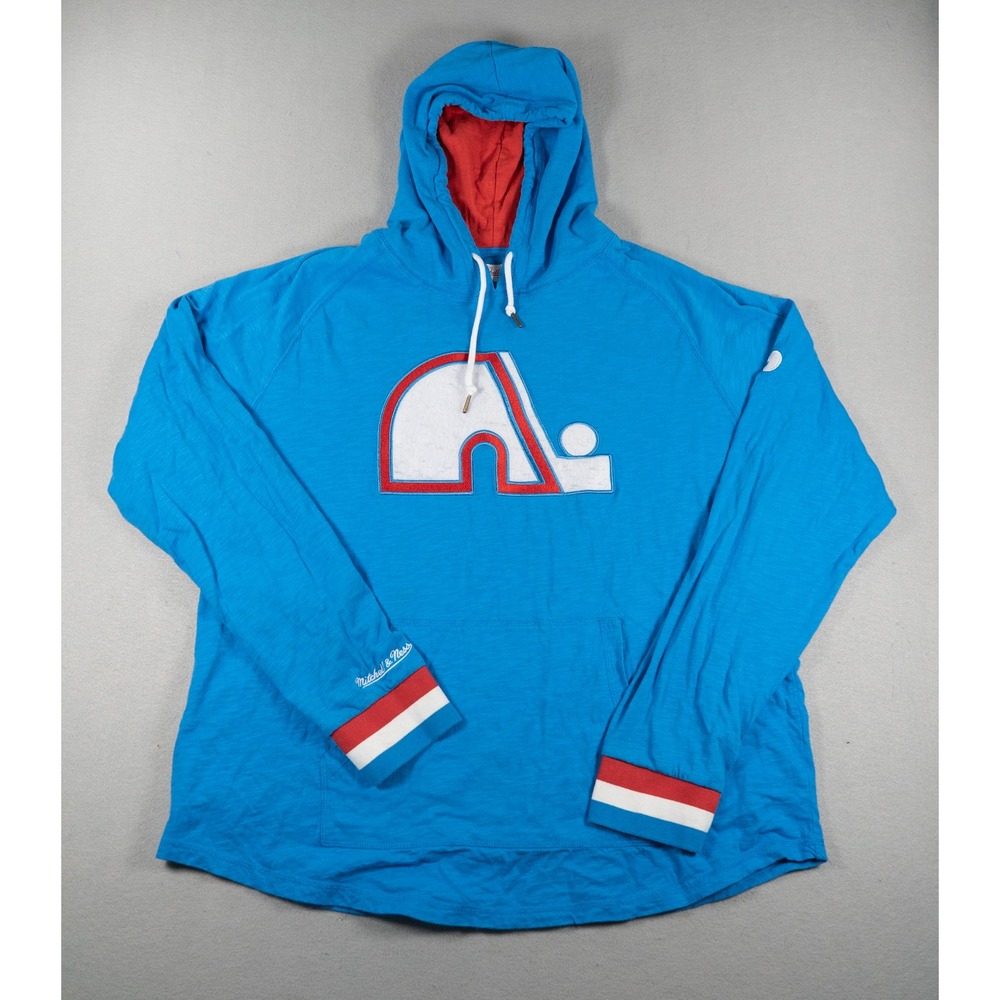 Mitchell & Ness Quebec Nordiques Slub Jersey Hoodie Blue 2XL NHL Hockey Shirt
